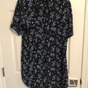 Equipment navy animal print silk mini shirt dress